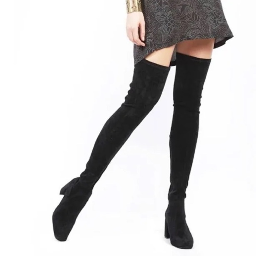Jeffrey Campbell Cienega over the knee boots in black suede.